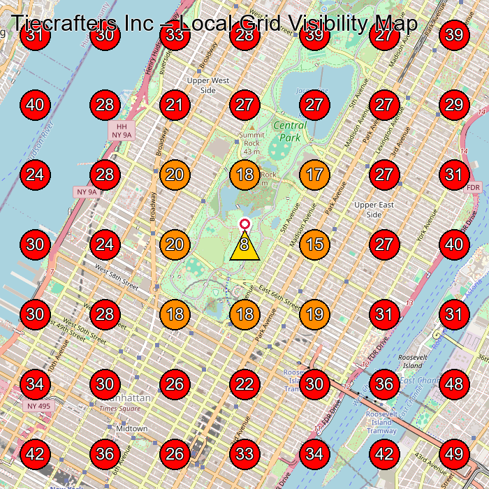 Tiecrafters Inc GeoGrid visibility map for Dry Cleaner in New York